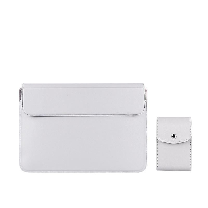 V562-F2084142060DBT-202502282026-00 Leather Laptop Liner Bag - 14.1-15.4 Inches with Stand Function - Silver Gray With Bag - Image 1