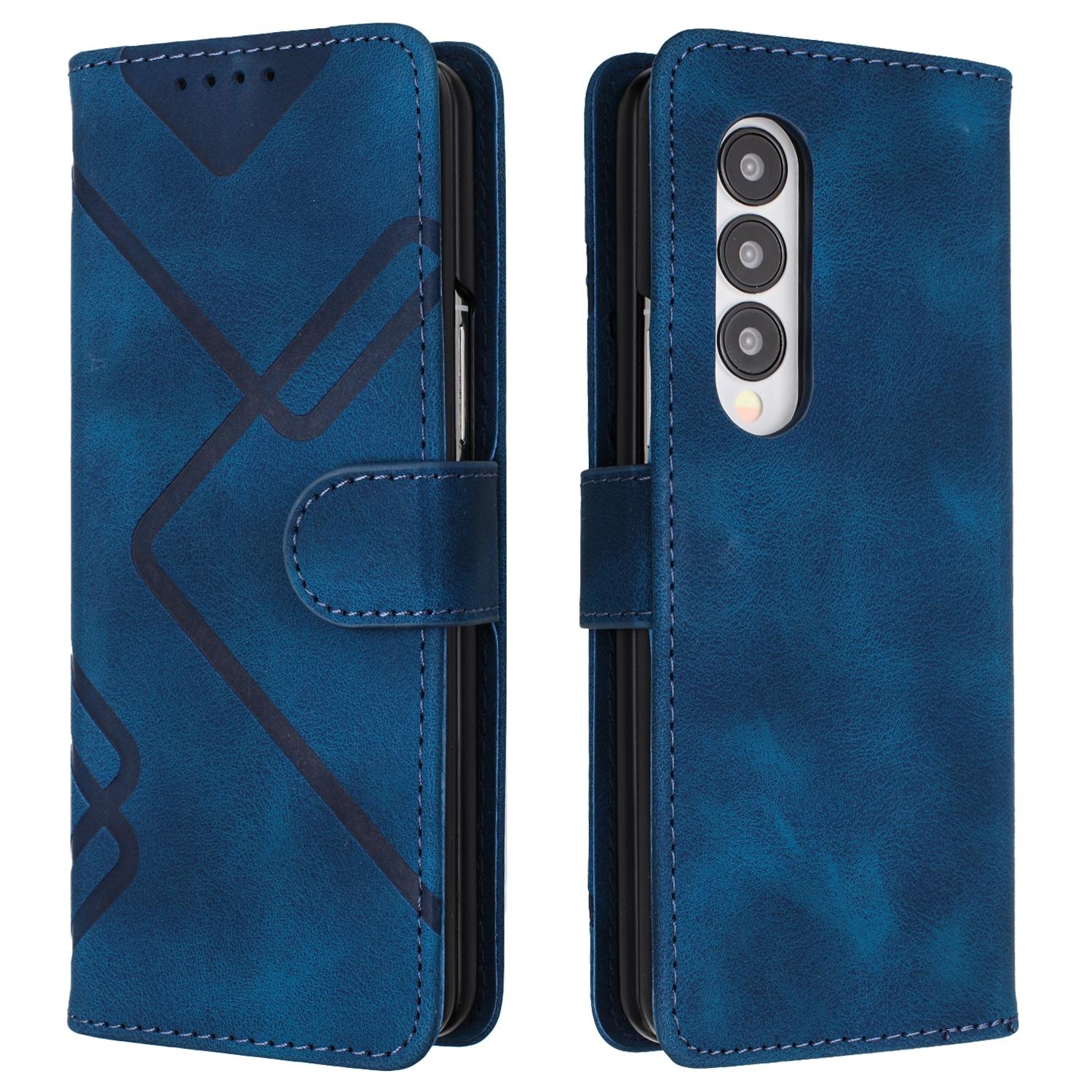V562-F507362500ADE-202503211453-00 For Samsung Galaxy Z Fold4 5G Smooth Leather Phone Case - Line Pattern - Royal Blue - Image 1