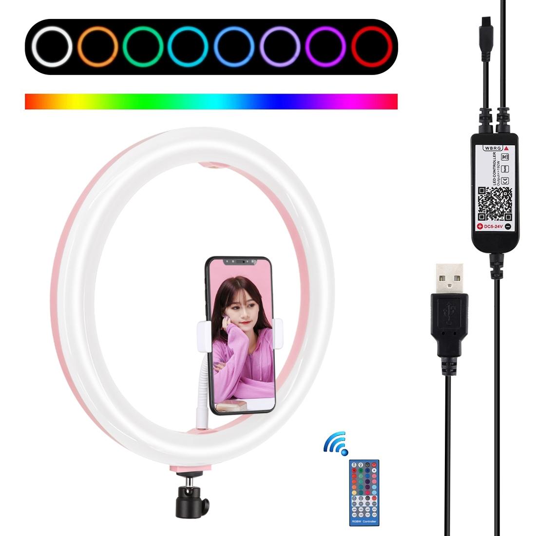 V562-F854UP-202502241725-00 11.8 Dual-temp Led Ring Light with Tripod & Remote - Pink - Image 1