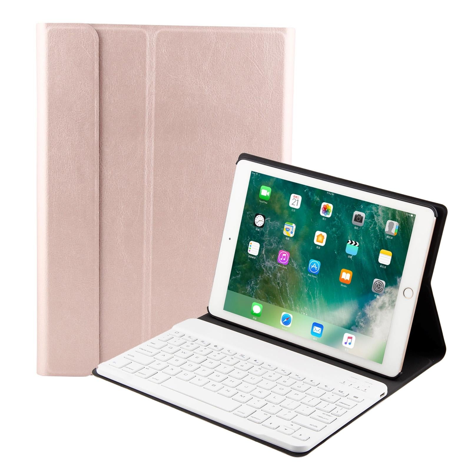 V562-F9359D6PI-202504291853-00 Bluetooth Keyboard & Leather Tablet Case For Ipad Air / Pro 9.7 - Three-Gear Angle Adjustment Magnetic Sleep Function - Abs Brushed Texture - Pink - Image 1