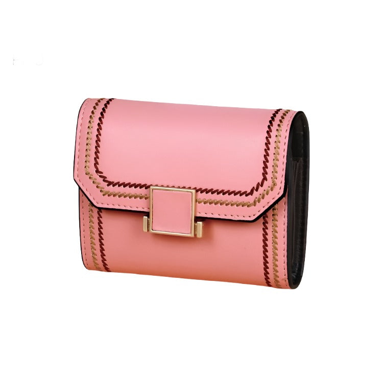 V562-F9510BCC-202504021920-00 Snap Button Rfid Leather Wallet - Compact Design - Pink - Image 1