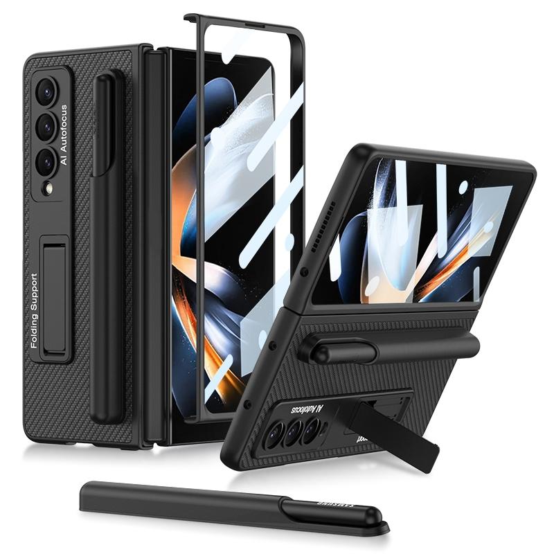 V562-G105458300ADE-202503211306-00 For Samsung Galaxy Z Fold4 5G Leather Case With Holder & Pen Slots - Thin & Shockproof - Cross Texture - Image 1