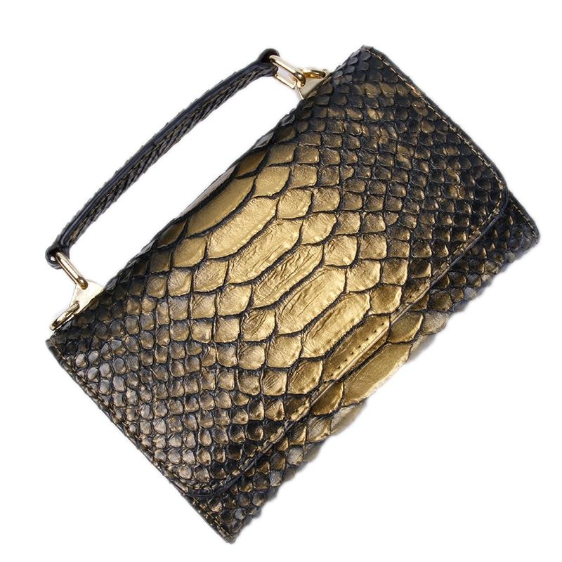 V562-G1059823060DBT-202504251605-00 Versatile Lady Crossbody Wrist Bag - Multi-functional - Big Snake Pattern Dark Gold - Image 1