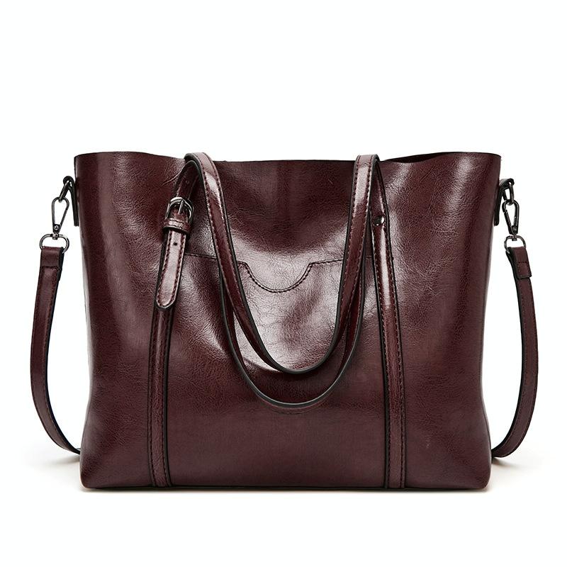 V562-G1087371060DBT-202503041341-00 Stylish All-match Leather Handbag - Wax Finish - Deep Purple - Image 1