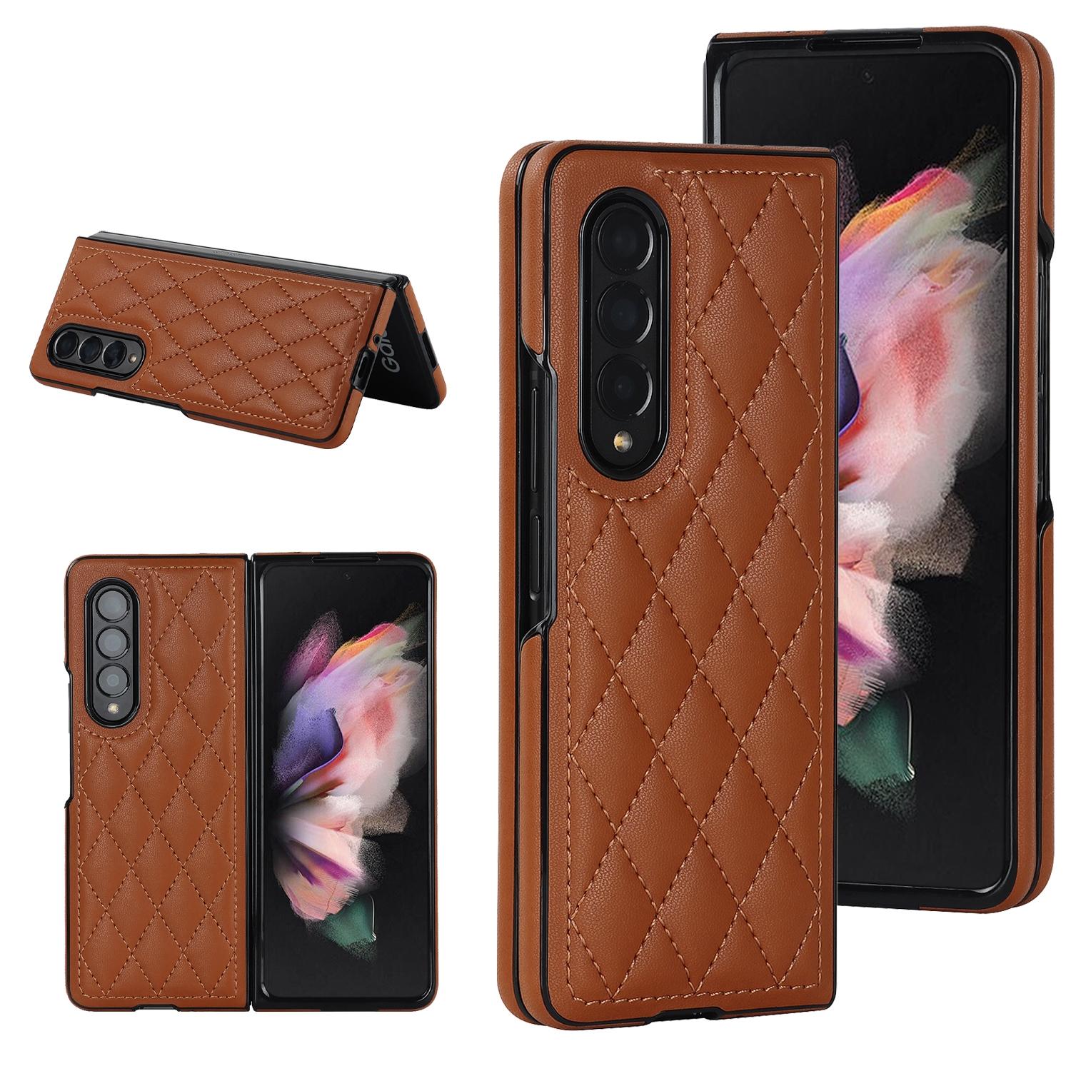 V562-G109201400ADE-202503211345-00 For Samsung Galaxy Z Fold4 5G Foldable Microfiber Phone Case - Rhombic Design - Brown - Image 1