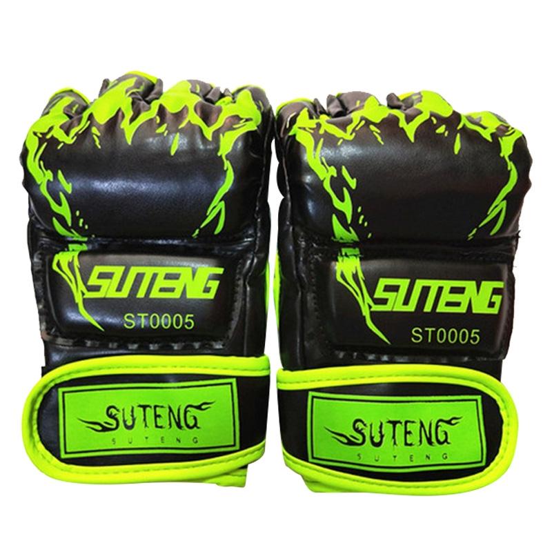 V562-G2573GO-202503072126-00 Adult Half-Finger Boxing Gloves For Training - Green - Image 1