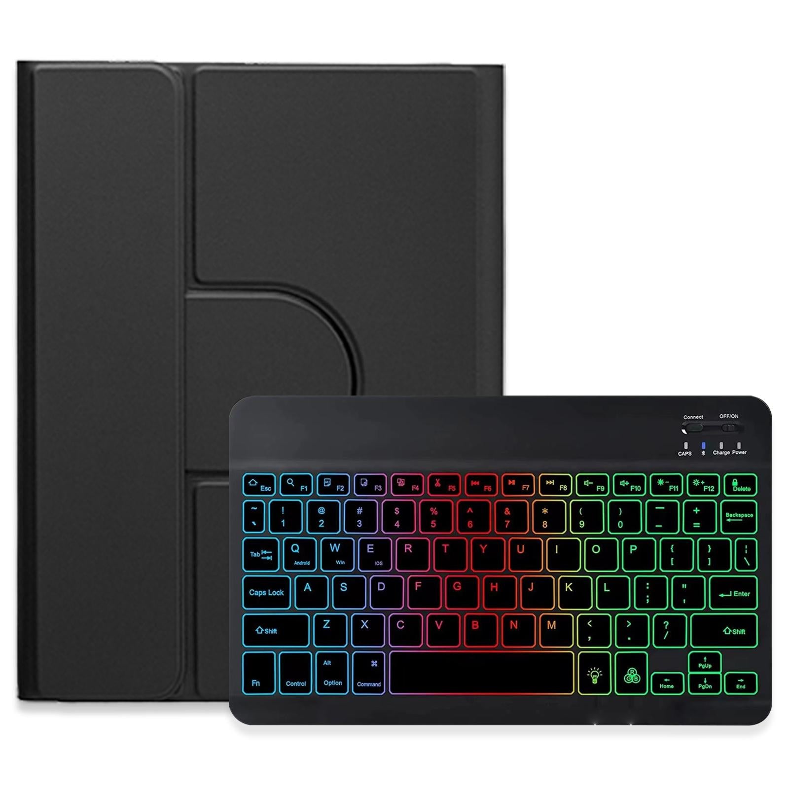 V562-G309040500ADE-202504291951-00 360 Degree Rotatable Bluetooth Keyboard Leather Case With Three-Colour Backlight - Black - For Ipad 10.2 2021 / Air 2019 - Image 1