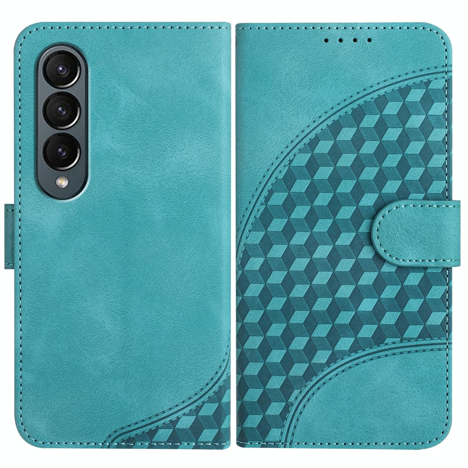 V562-G309360600ADE-202503211406-00 For Samsung Galaxy Z Fold4 5G Embossed Elephant Head Phone Case With Lanyard - Light Blue - Image 1