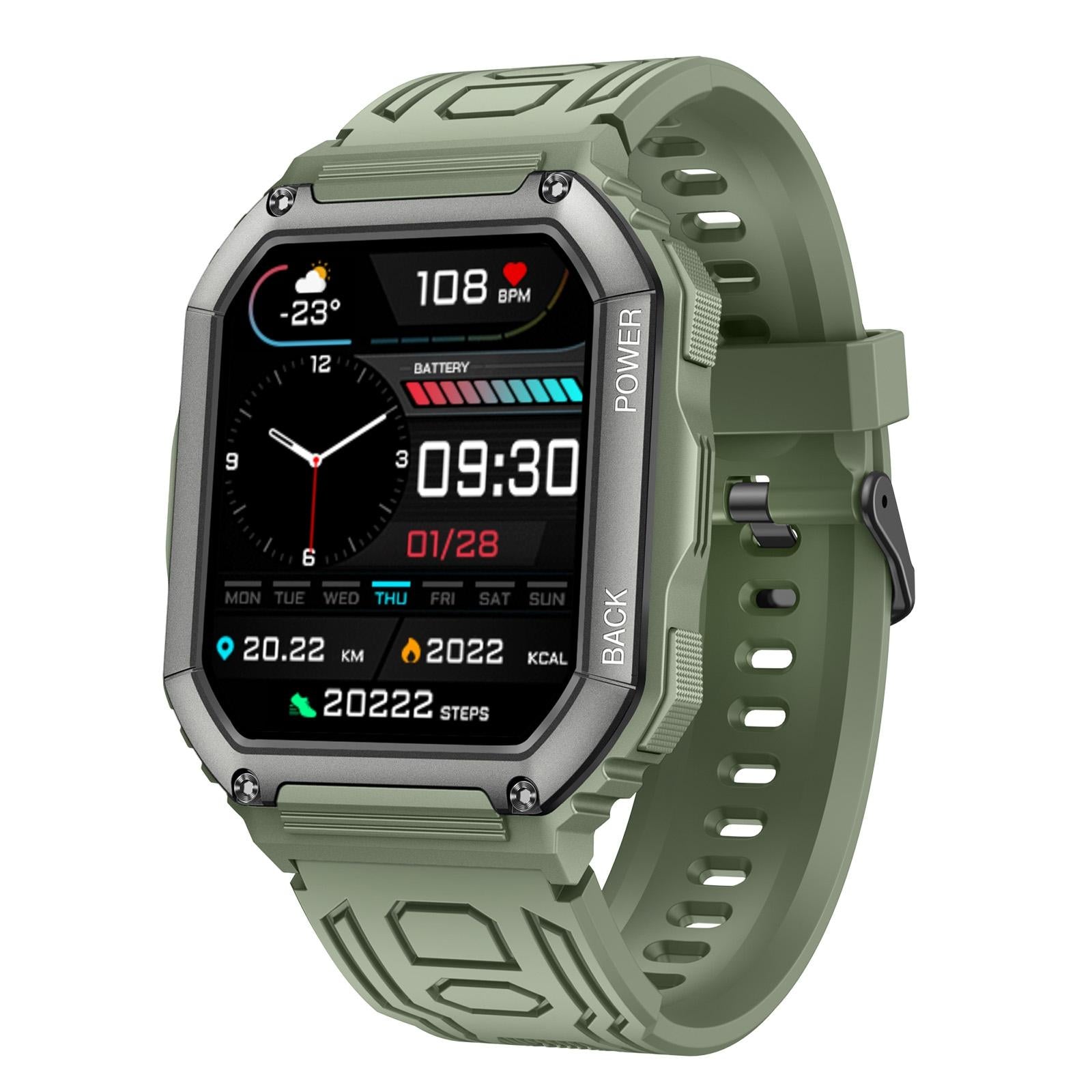 V562-G6380AC-202504251837-00 Waterproof Pedometer Sport Smart Watch Support Heart Rate / Blood Pressure Monitoring / Bt Calling - Green - Image 1