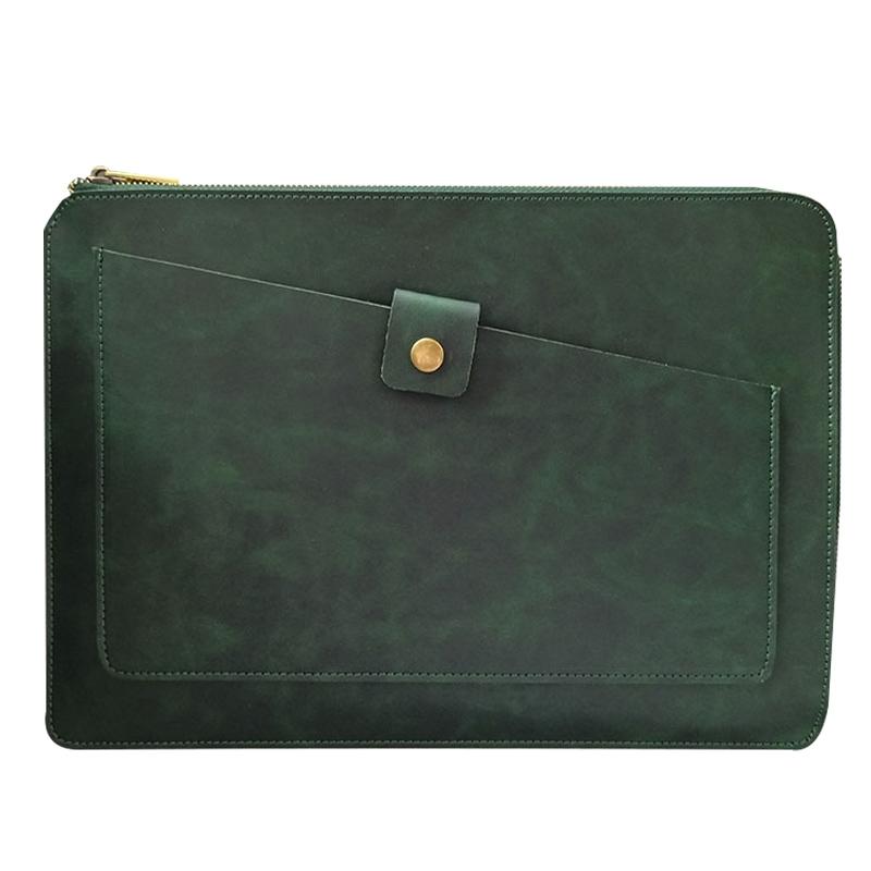 V562-G9796BL-202504022040-00 Premium Leather Business Laptop Bag With Zipper - Universal Fit - Green - Image 1