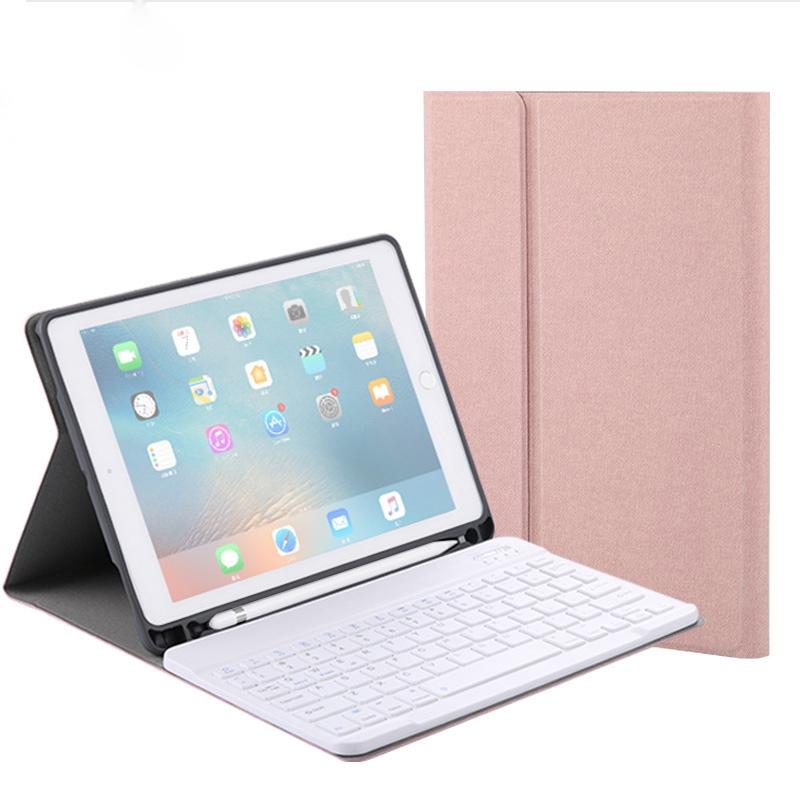 V562-GR6121ORPI-202504291827-00 Silk Texture Bluetooth Keyboard Tablet Case For Ipad Air 2 / 1 Pro 9.7 2017 / 2018 With Stand & Pen Slot - Rose Gold - Image 1