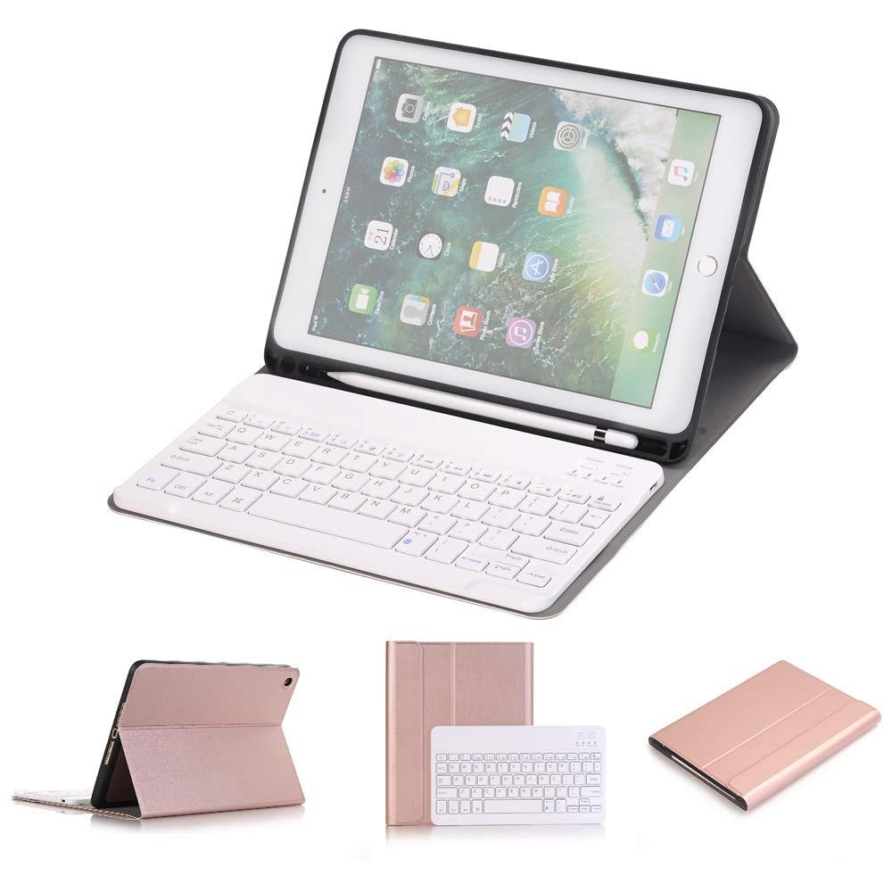 V562-GR7100D7PI-202504291906-00 Bluetooth Keyboard & Leather Tablet Case For Ipad Pro / Air 9.7 With Detachable Design & Pencil Holder - Rose Gold - Image 1