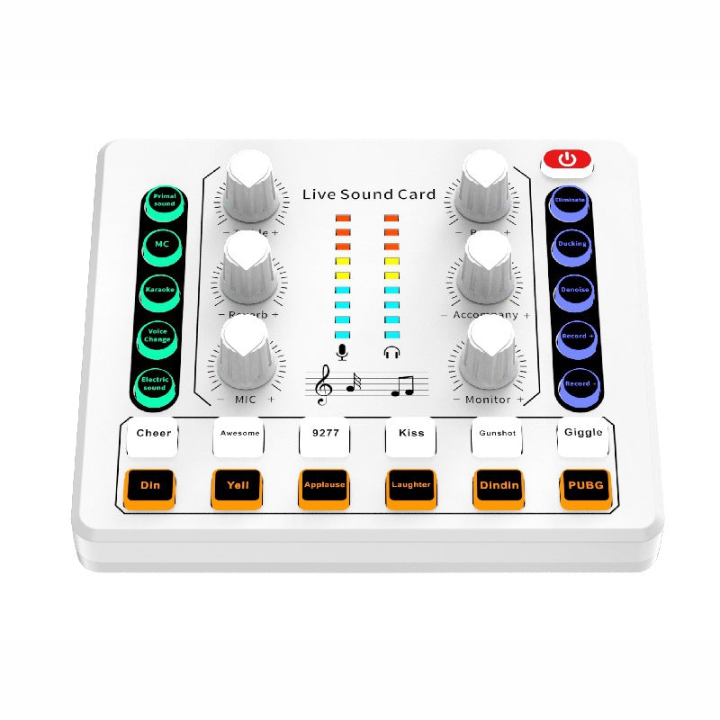 V562-GU23-T169WHITE-202503280140-00 Vibe Geeks Noise Reduction Sound Card Digital Audio Mixer for Live Streaming-typec Rechargeable - White - Image 1
