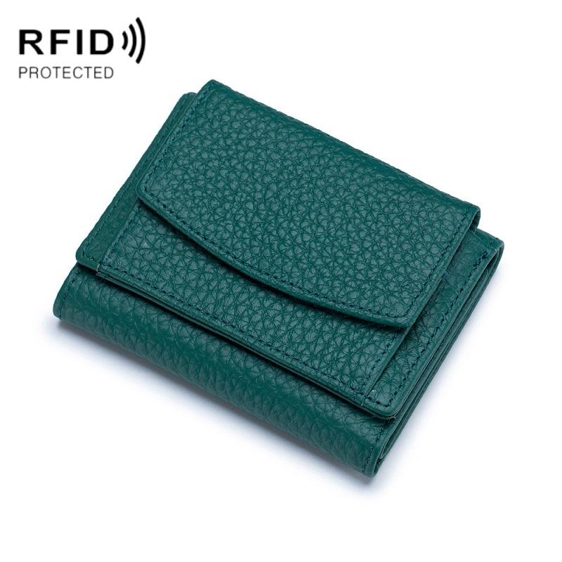 V562-H1019961060DBT-202506201711-00 Compact Rfid Leather Coin Purse Wallet - Secure & Stylish - Dark Green - Image 1