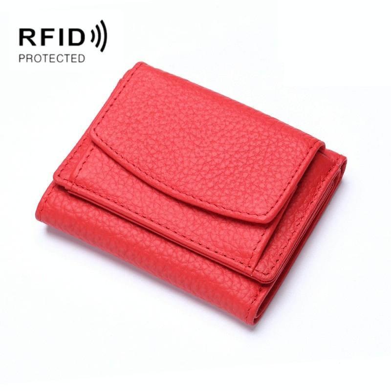 V562-I1019961060DBT-202506201711-00 Compact Rfid Leather Coin Purse Wallet - Secure & Stylish - Red - Image 1