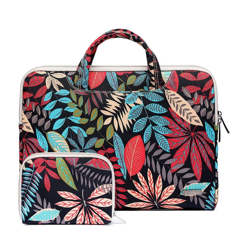 V562-I1027175950DBT-202502282010-00 11.6 Inch Simple Business Laptop Bag with Liner - Ls-116 - Canvas Colourful Leaves Black - Image 1