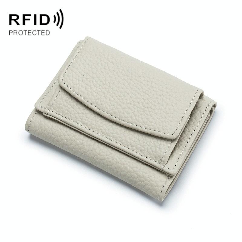 V562-J1019961060DBT-202506201711-00 Compact Rfid Leather Coin Purse Wallet - Secure & Stylish - Rice White - Image 1
