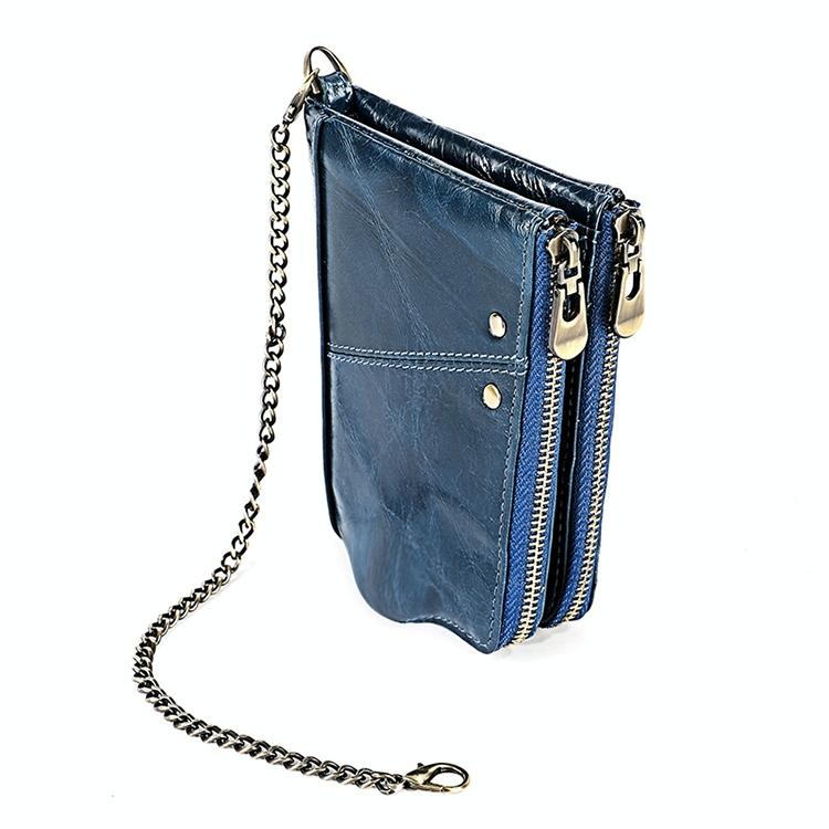 V562-L6410BCC-202503281940-00 Leather Wallet with Rfid Protection and Strap - Card Slots - Blue - Image 1