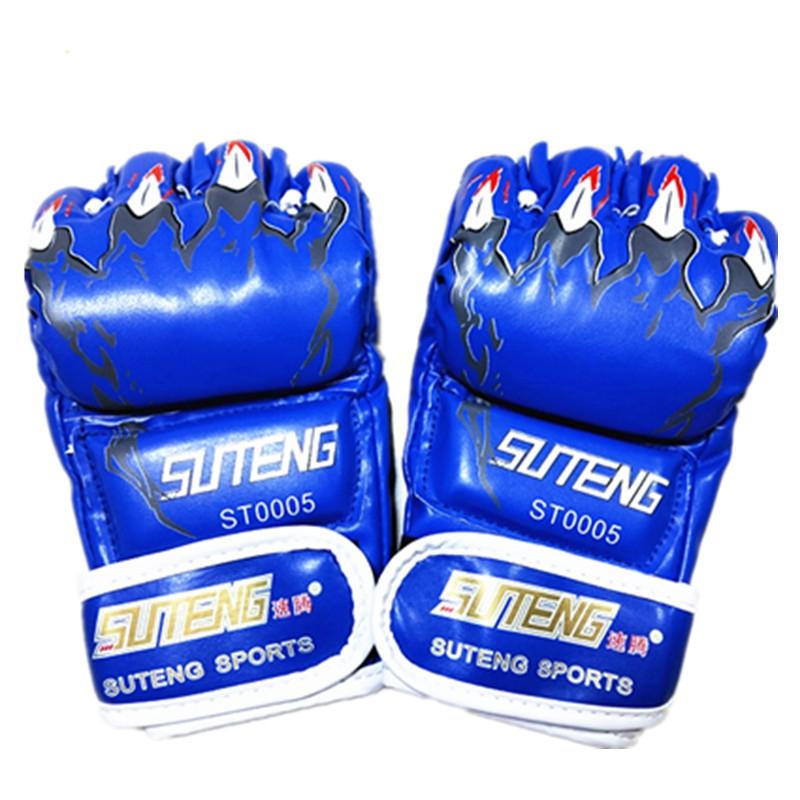 V562-L6473GO-202502212325-00 Adults Half-Finger Pu Leather Boxing Gloves - Blue Training - Image 1