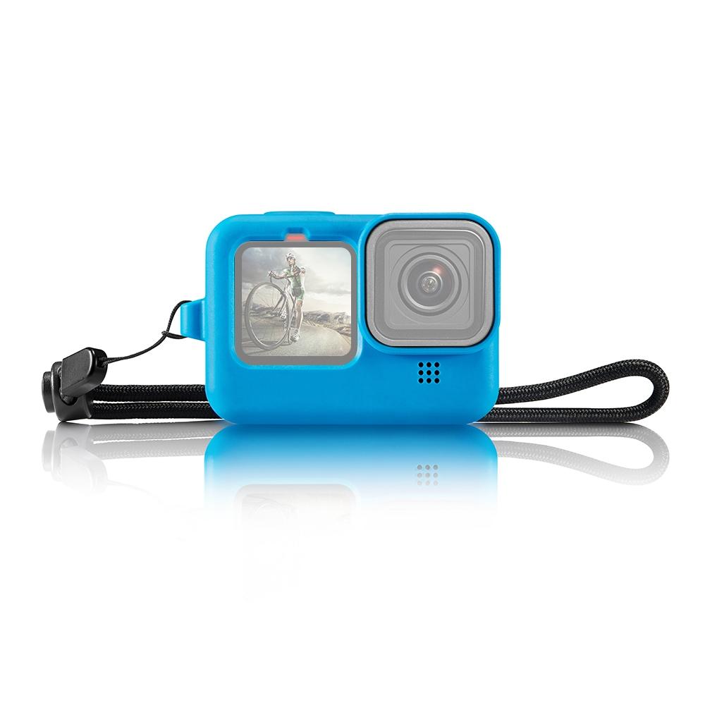 V562-L815UP-202505211926-00 Silicone Case with Wrist Strap and Lens Cover for Gopro Hero 9-12 - Blue - Image 1