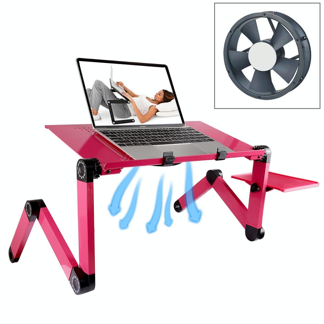 V562-M0423CP-202502271906-00 Adjustable Foldable Laptop Stand with Fans & Mouse Pad - Portable Aluminum Alloy - Magenta - Image 1