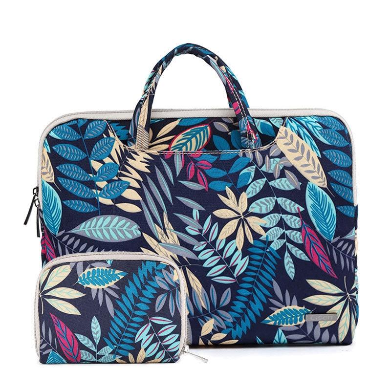 V562-M1027175950DBT-202502282010-00 11.6 Inch Simple Business Laptop Bag with Liner - Ls-116 - Canvas Colourful Leaves Blue - Image 1