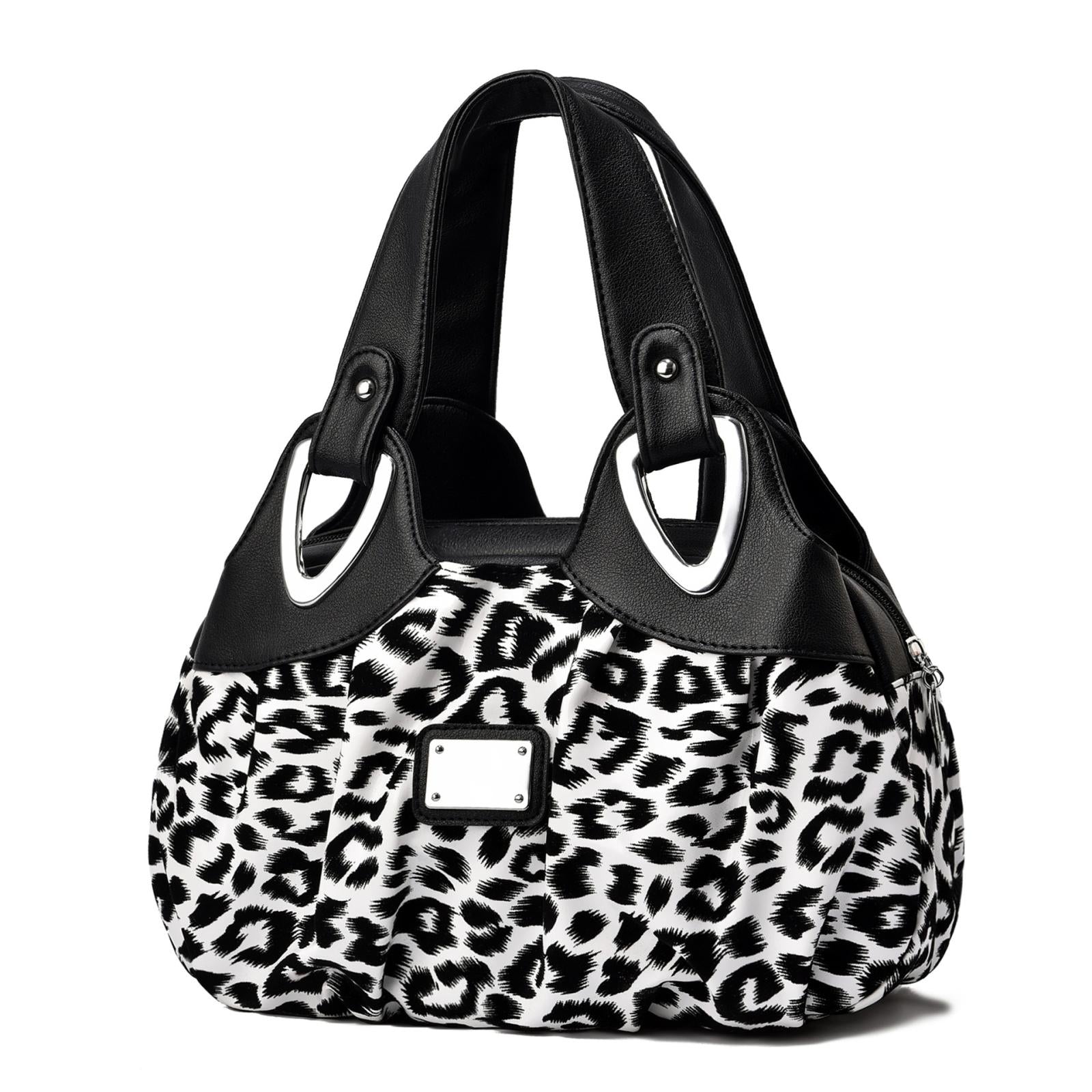 V562-P1094522060DBT-202504251710-00 Soft Leather Women Handbag - Black Handle Leopard Print - Image 1