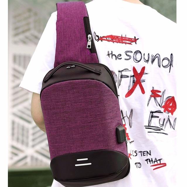 V562-P88643131YZ-202505191641-00 Versatile Oxford Shoulder Bag With Earphone & Usb - Purple - Image 1