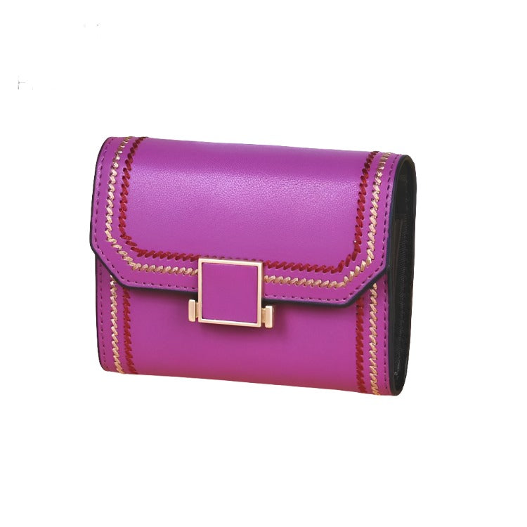 V562-P9510BCC-202504021921-00 Snap Button Rfid Leather Wallet - Compact Design - Purple - Image 1