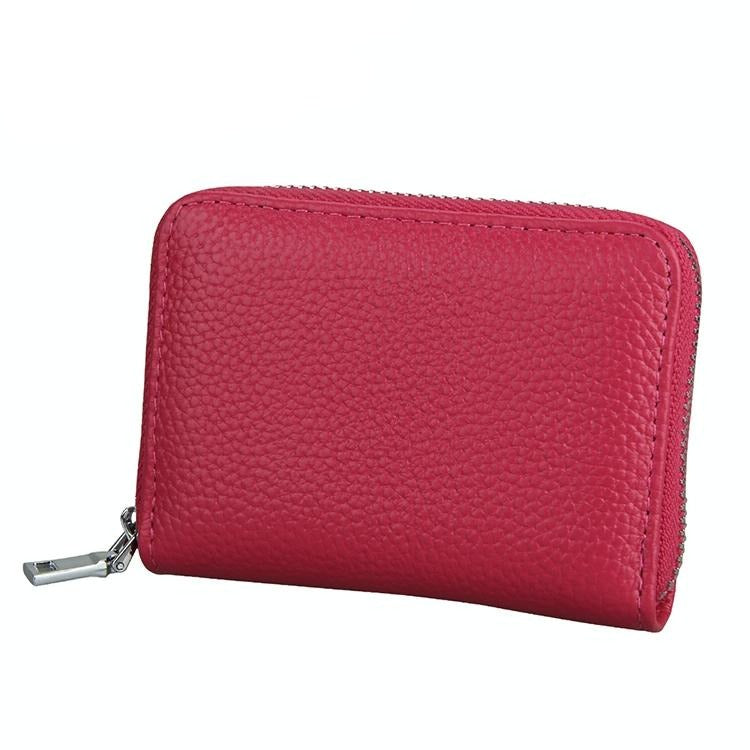 V562-RR9165BCC-202504021921-00 Anti-magnetic Rfid Leather Zip Wallet - Zipper Closure - Rose Red - Image 1