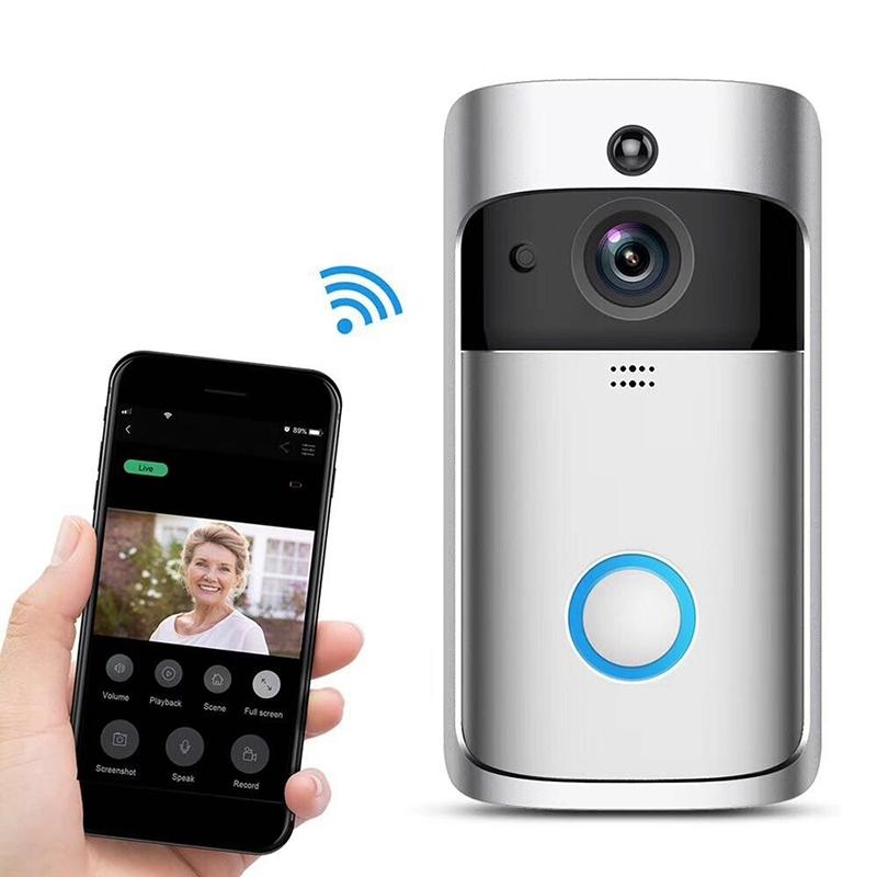 V562-S2040DW-202503041941-00 Smart Wifi Video Doorbell With Night Vision & Wide-Angle Camera - 720P Low Power Mobile Remote - Silver - Image 1