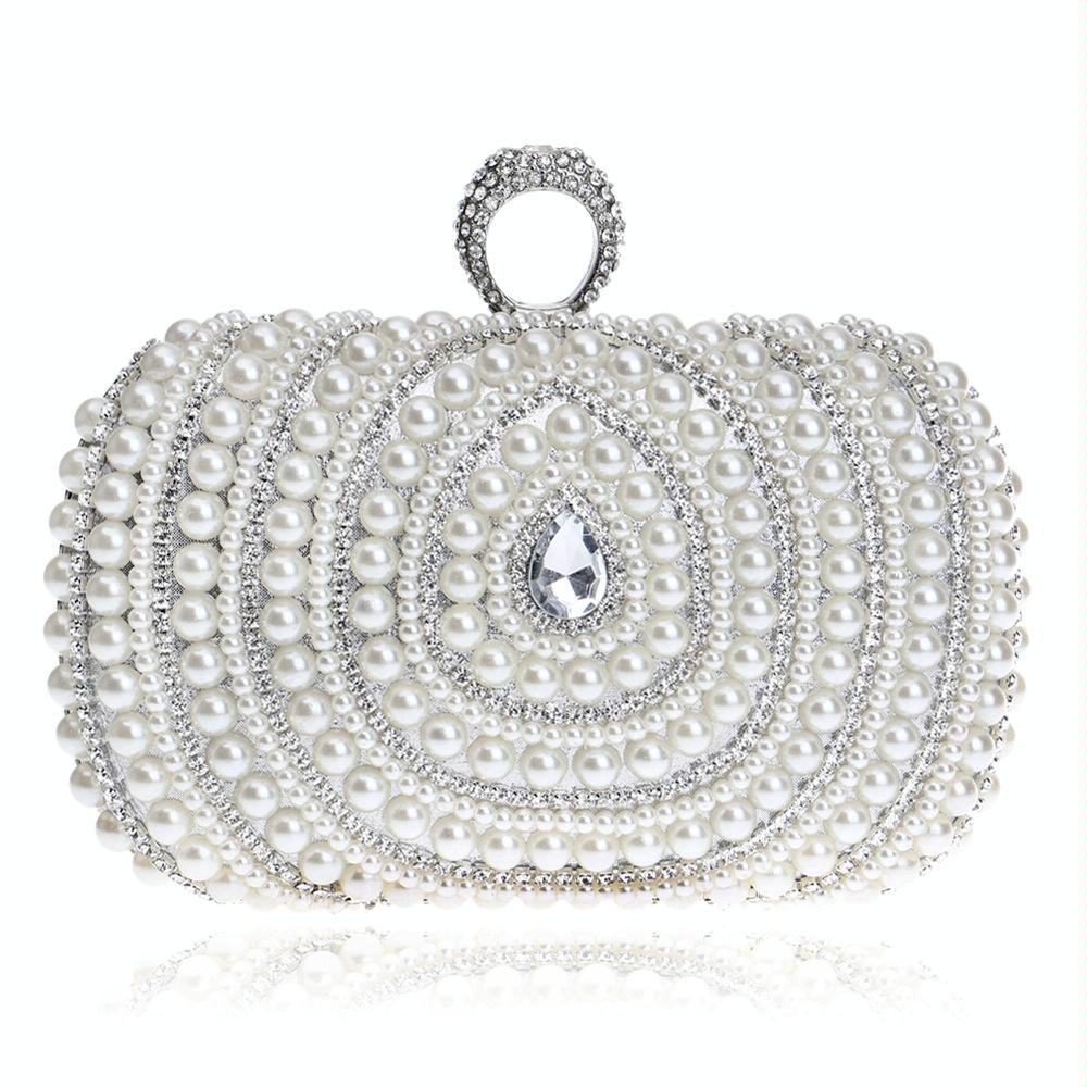V562-S7692BCC-202502272020-00 Stylish Pearl Handbag for Fashion Banquets and Parties - Silver - Image 1
