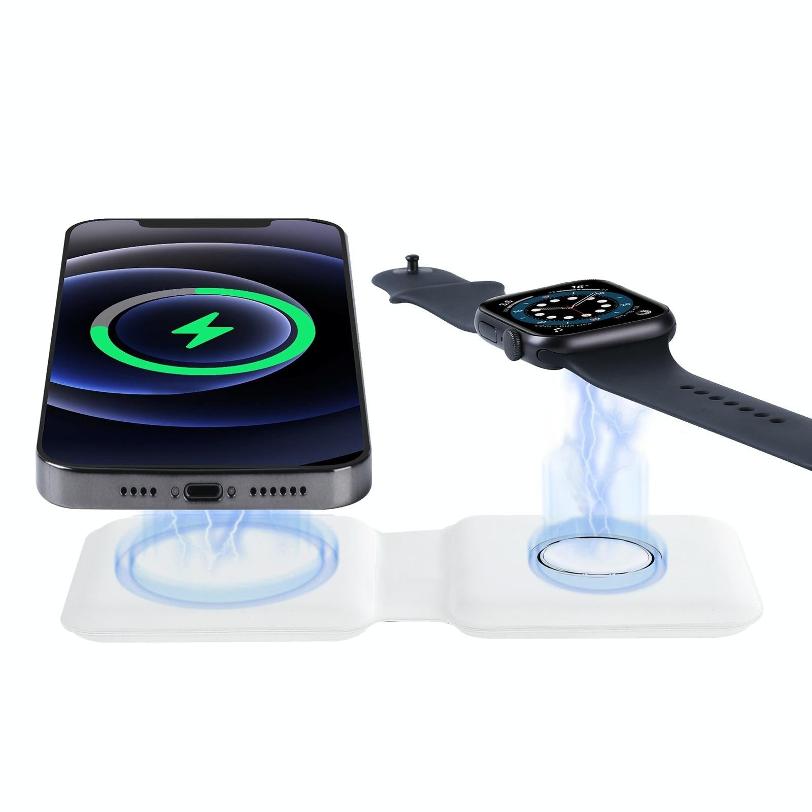 V562-W7670G8PI-202504211930-00 Foldable Dual Wireless Charger For Phones Iwatch Airpods - White - Image 1