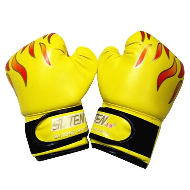 V562-Y3156GO-202503072136-00 Adult Flame Pattern Pu Leather Boxing Gloves - Yellow - Image 1