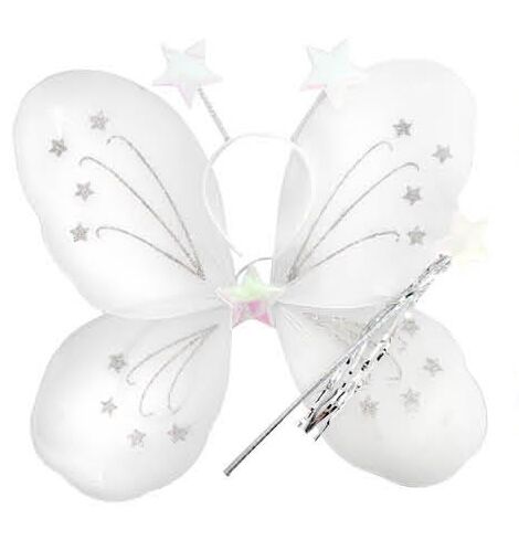 V563-10420-02-202503051411-00 Girls Kids Angel Fairy Butterfly Wing Fancy Princess Dress Up Party Costume Prop - White - Image 1