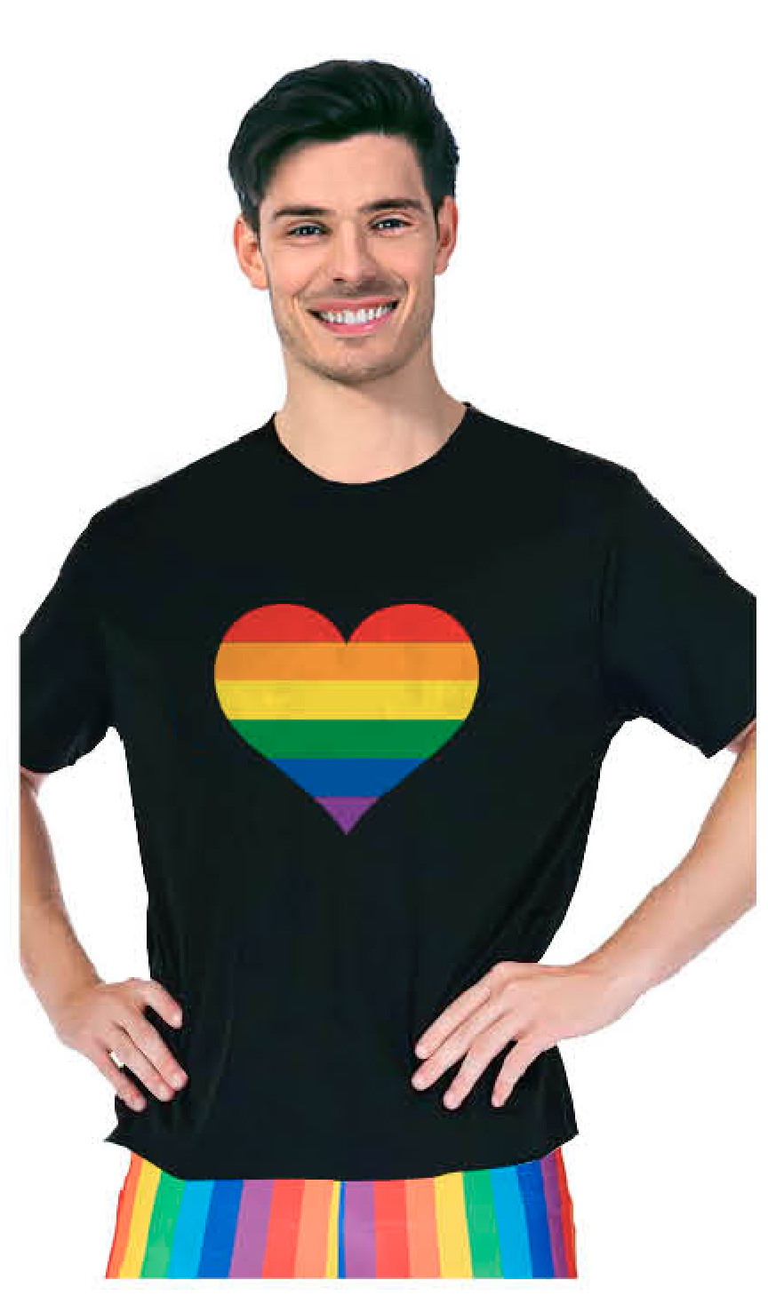 V563-12096-03-202503051425-00 Adult Rainbow Flag T Shirt Top Tee Gay Pride LGBTQ Love Heart - Black - One Size - Image 1
