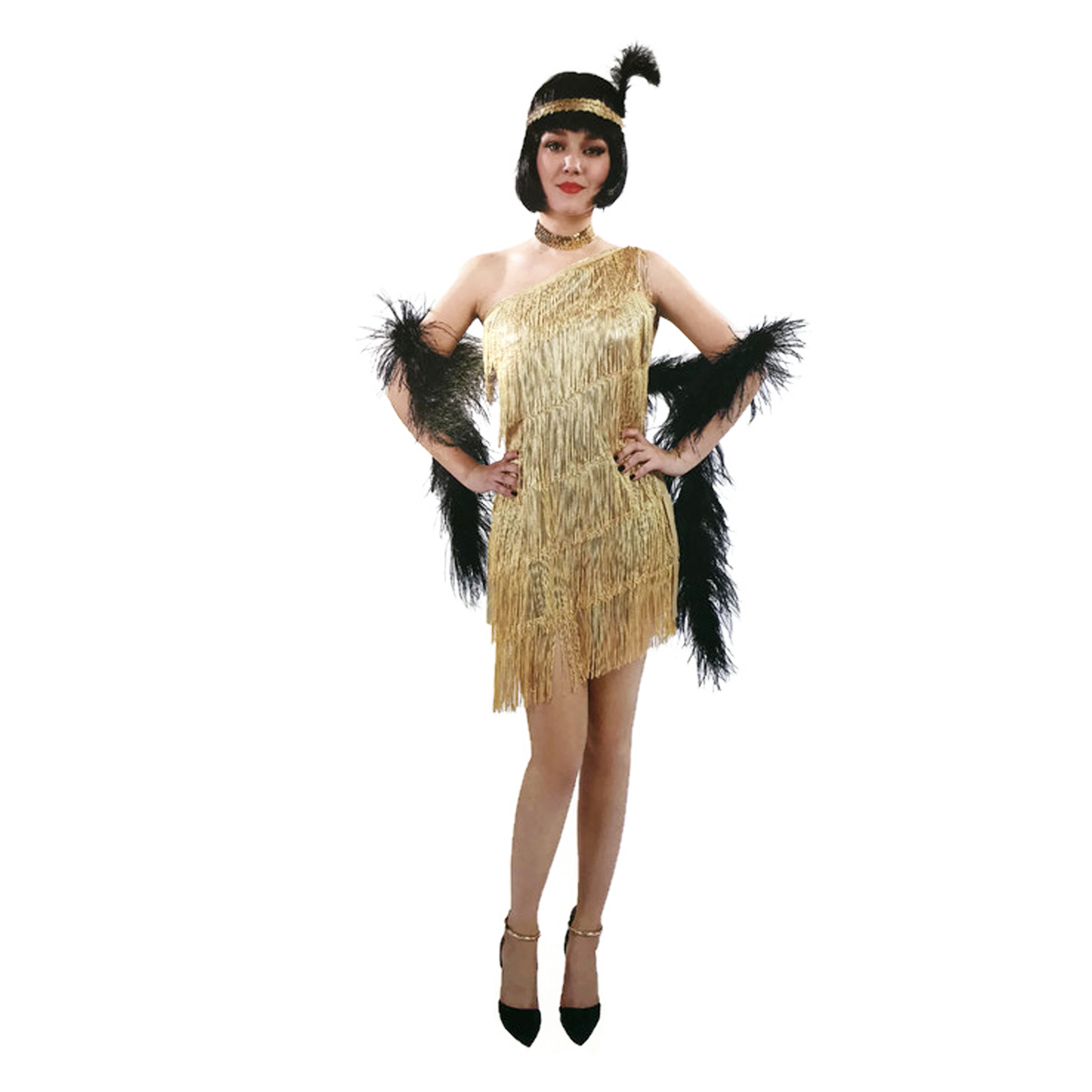 V563-12099-202503072110-00 Ladies Flapper Costume Charleston Gatsby Chicago Fancy Dress Party 1920s 20s - Gold - Image 1