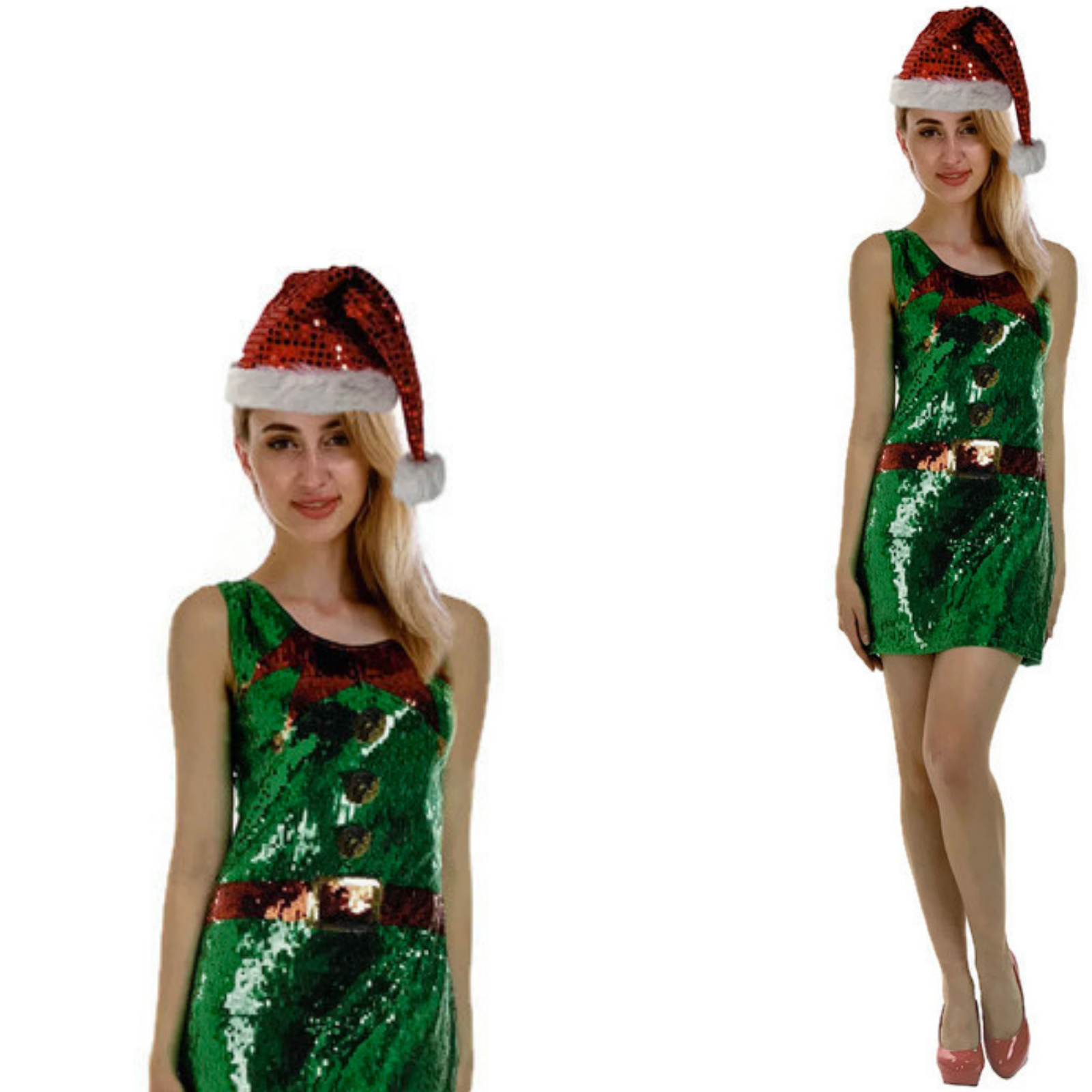 V563-12226-202503051525-00 Womens Christmas Sequin Elf Dress Costume Party Dress Up Xmas Ladies - Image 1
