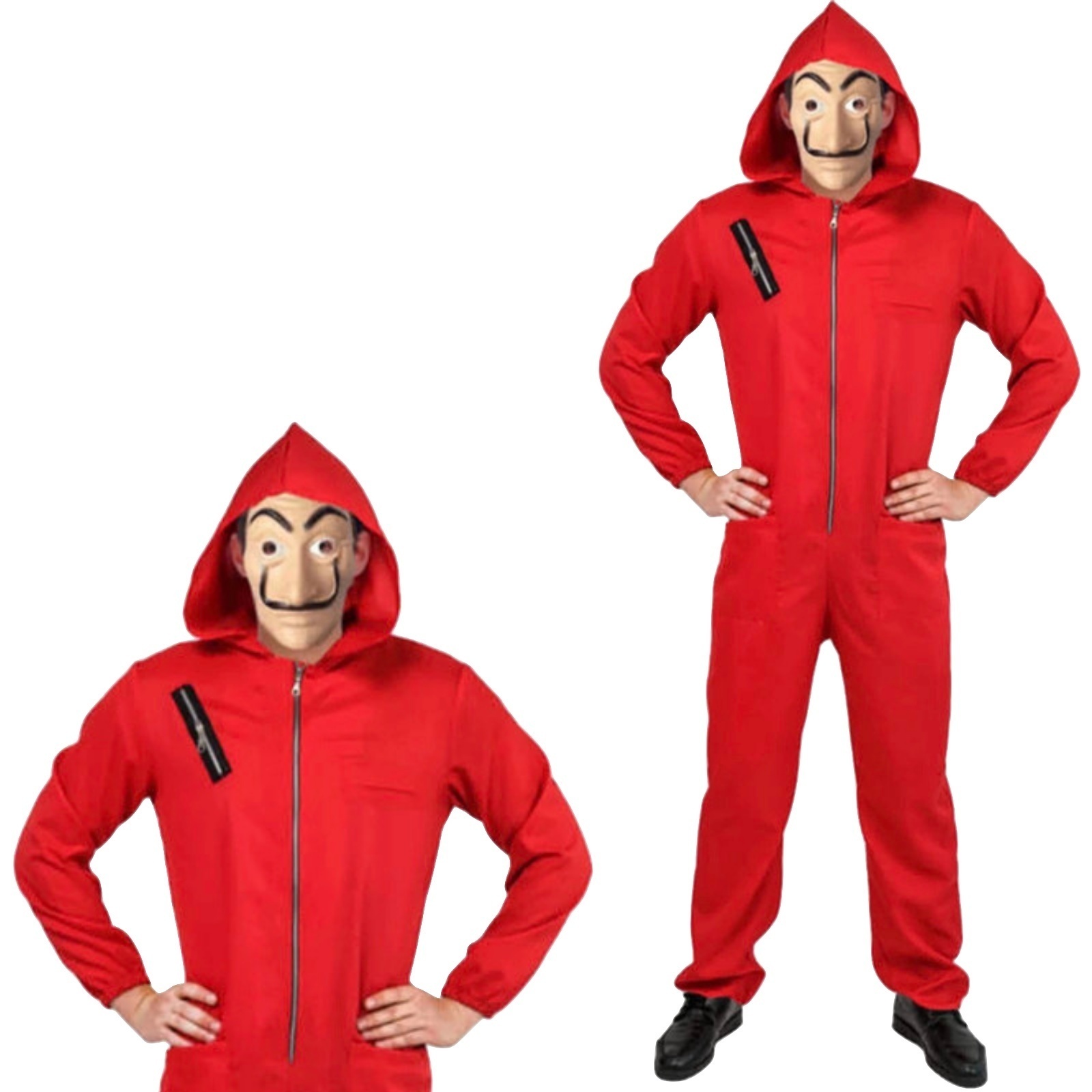 V563-12867-L_XL-202503051720-00 Salvador Dali La Casa De Papel Money Heist Red Jumpsuit Mask Costume Hoodie - L/XL (175cm - 185cm) - Image 1