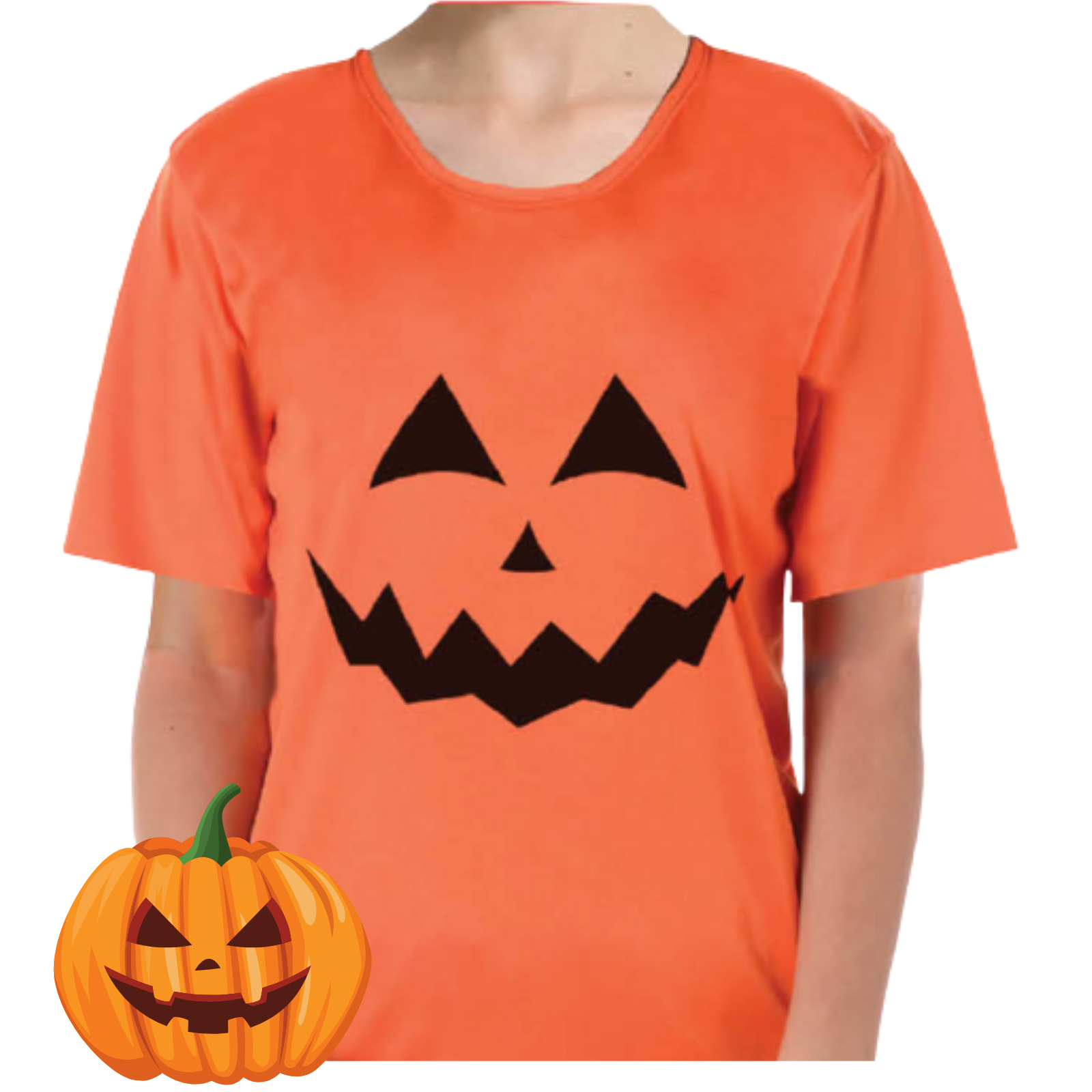 V563-13219-03-202503052130-00 Kids Halloween T-Shirt Pumpkin Childrens Orange Jack O'Lantern Top - L (10-12 Years Old) - Image 1