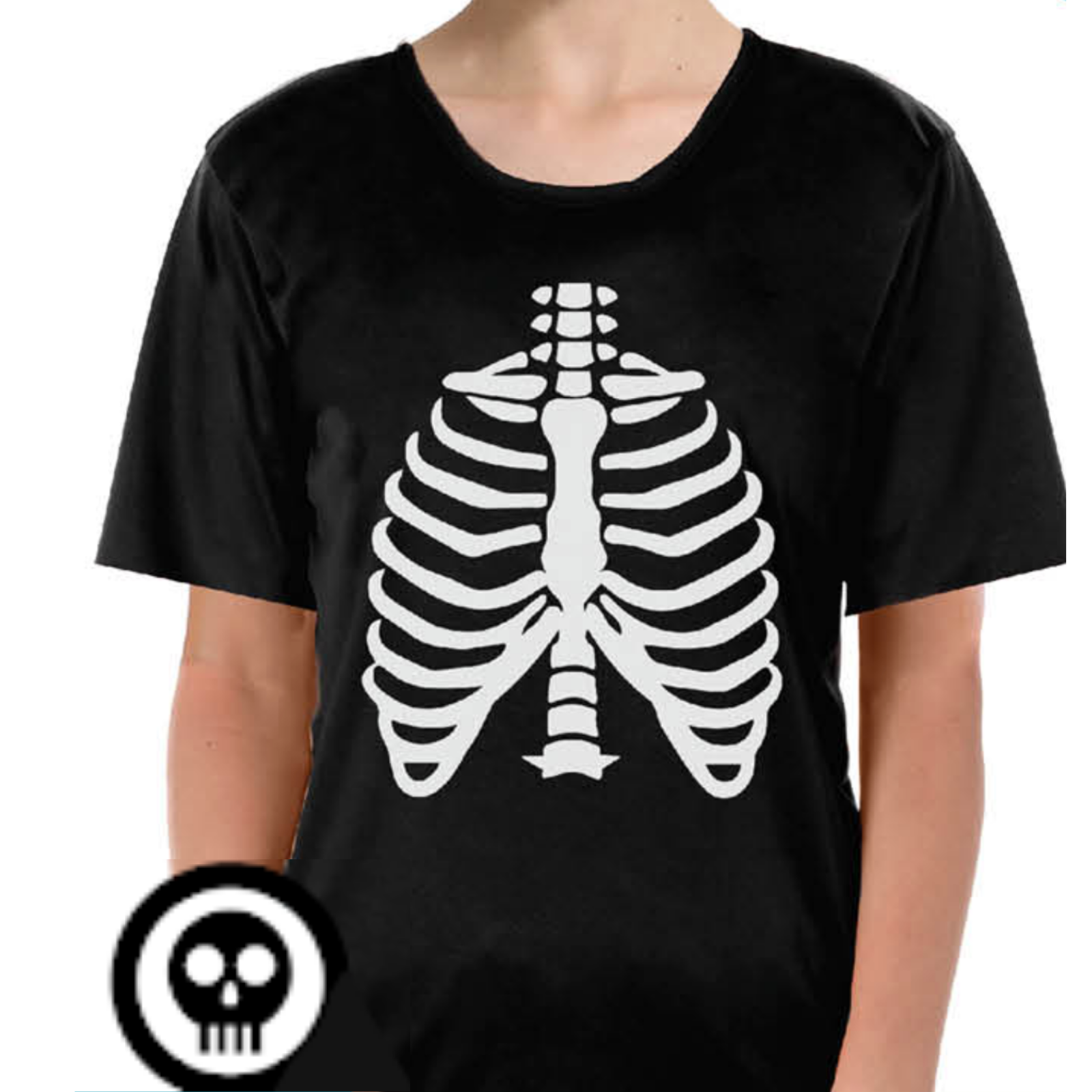 V563-13220-01-202503052130-00 Childrens Skeleton Top Scary Kids Dress Up Halloween Book Week Bones T Shirt - S (4-6 Years Old) - Image 1