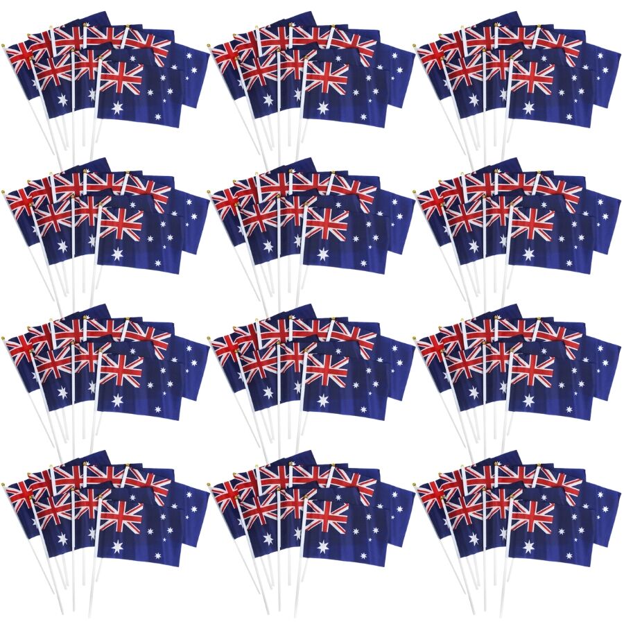 V563-13267_12X-202503030852-00 12x Australian Hand Flags – Set of 8 (14cm x 21cm) – Perfect for Australia Day Celebrations - Image 1