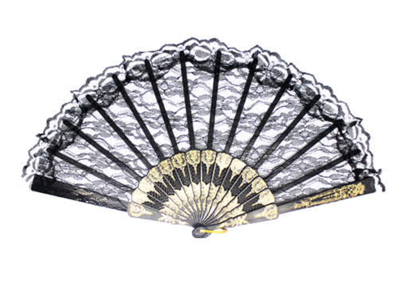V563-13700-BLK-202503052135-00 LACE FAN Hand Folding Wedding Party Bridal Spanish Costume Accessory - Black - Image 1