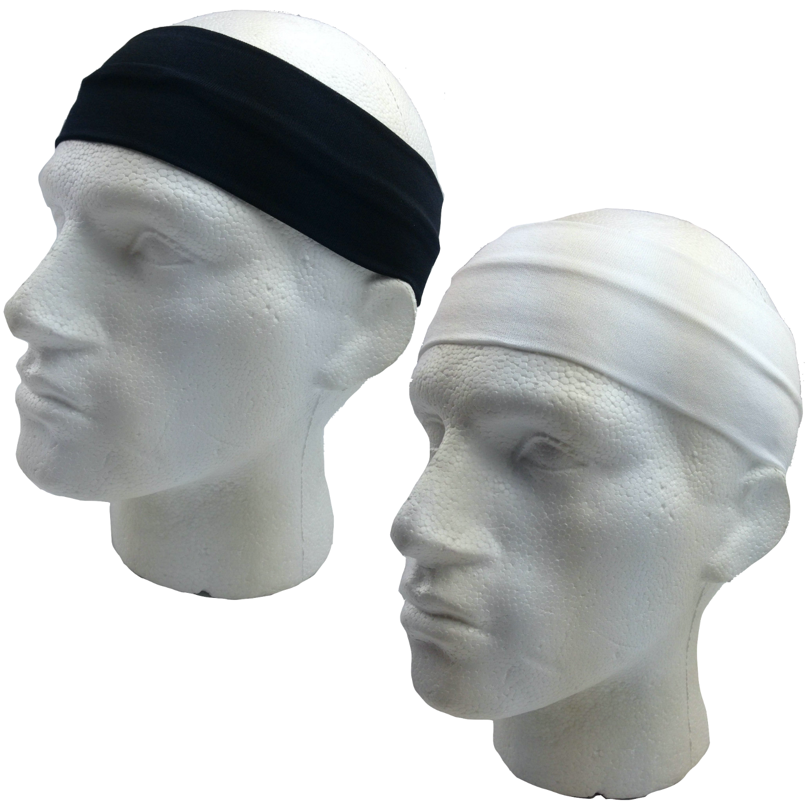 V563-14895_BLACKWHITE-184605-00 2pc Set Plain Headband Elastic Stretch Sports Yoga Hair Band Unisex Wide Wrap - Image 1