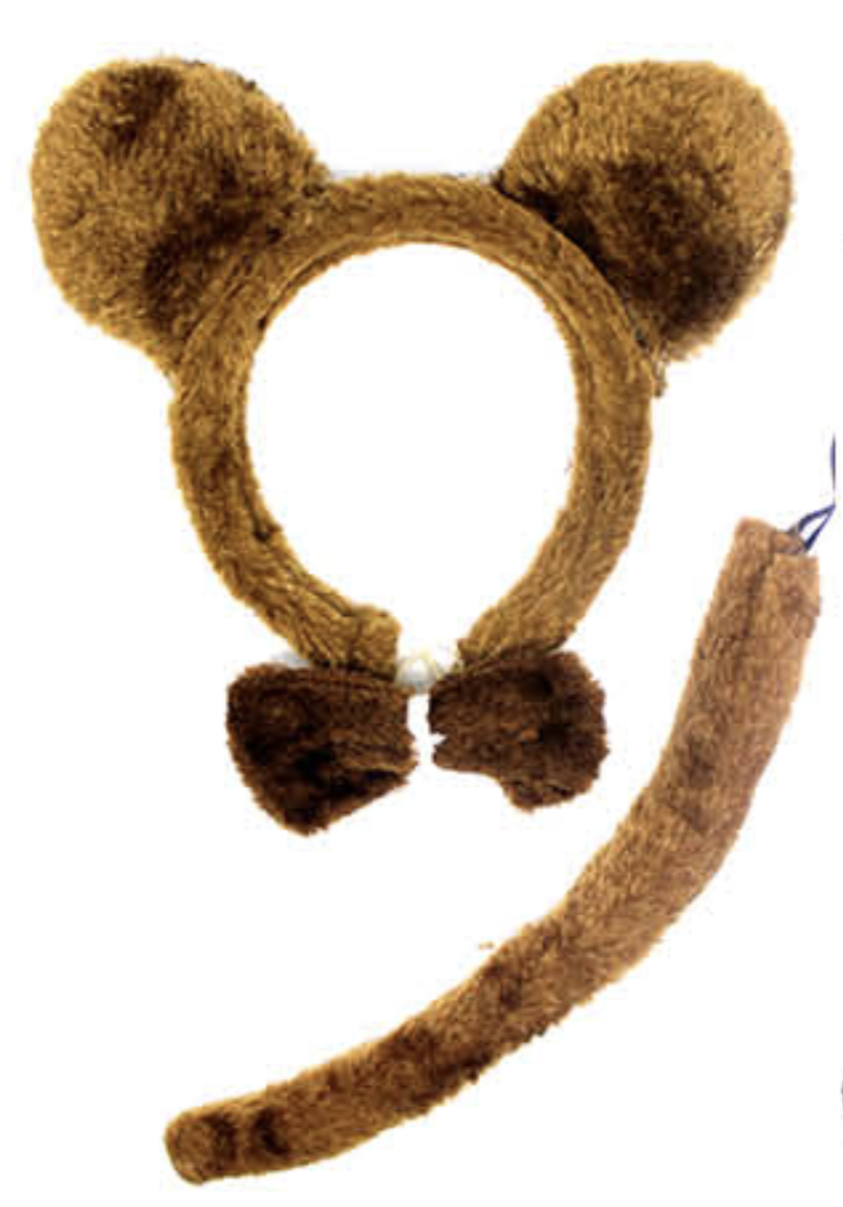 V563-17201-01-184515-00 BROWN BEAR EARS HEADBAND w Bow Tail Animal Costume Halloween Party Hair Accessory - Image 1