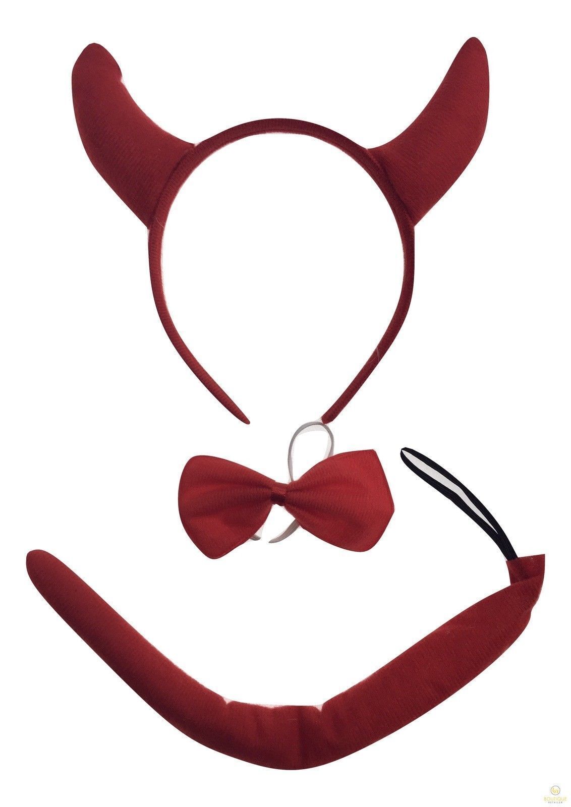 V563-17201-04REDDEVIL-185612-00 DEVIL HEADBAND Red Furry Horns Ears Marabou Trim Halloween Shiny Headpiece - Image 1