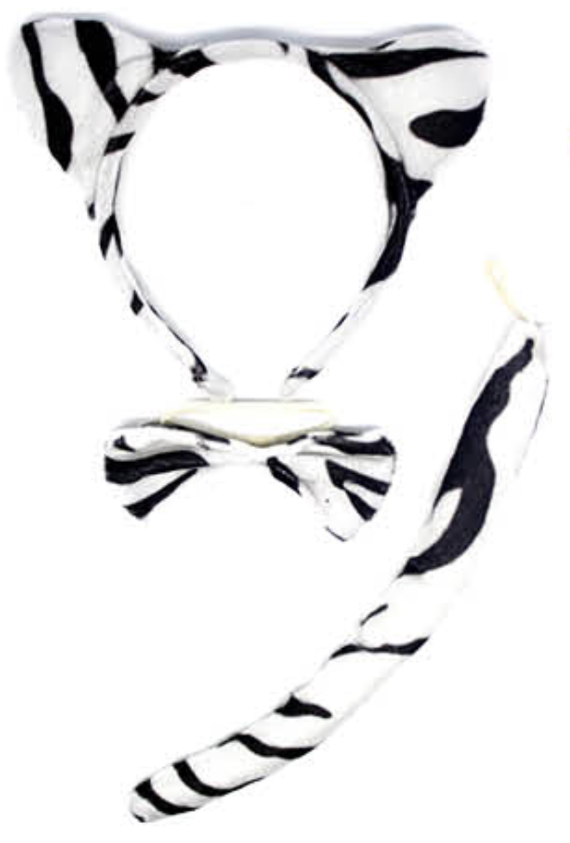 V563-17201-12-184519-00 ZEBRA EARS HEADBAND w Bow Tail Animal Costume Halloween Party Hair Accessory - Image 1