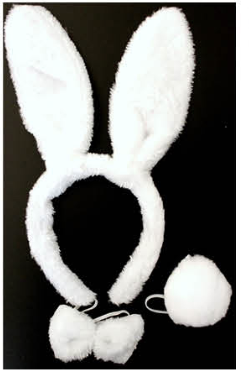 V563-17201-WHITERABBIT-184511-00 WHITE RABBIT EARS HEADBAND w Bow Tail Animal Costume Halloween Party Hair Accessory - Image 1