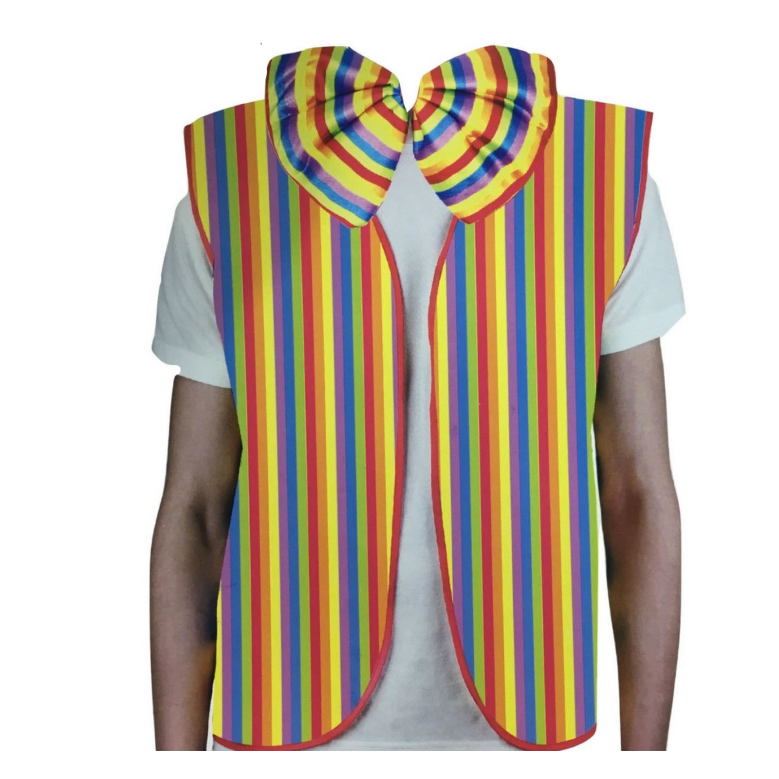 V563-17813-185634-00 RAINBOW VEST & BOW TIE Set Kit Costume Jacket Yellow Fancy Dress Clown Party - Image 1
