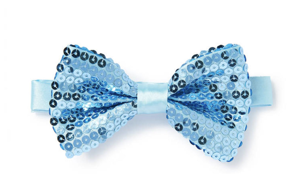V563-17820-LIGHTBLU-183495-00 GLITTER SEQUIN BOW TIE Costume Fancy Dress Dance Fancy Shiny Party Bowtie - Light Blue - Image 1